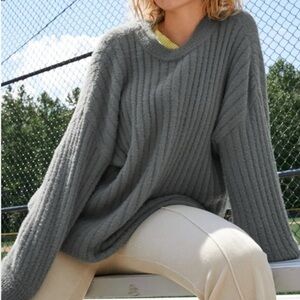 NWT Aerie super-soft sage green oversized ribbed pullover sweater size XS